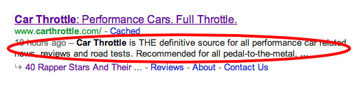 Car Throttle in Google search results