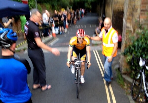 Competitor crossing the finishing line